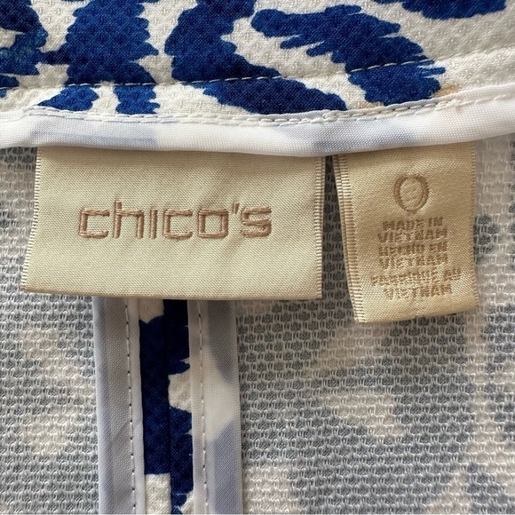 Chico's Indigo Ink Alicia Blue White Ikat Print Jacket Blazer - Picture 13 of 16